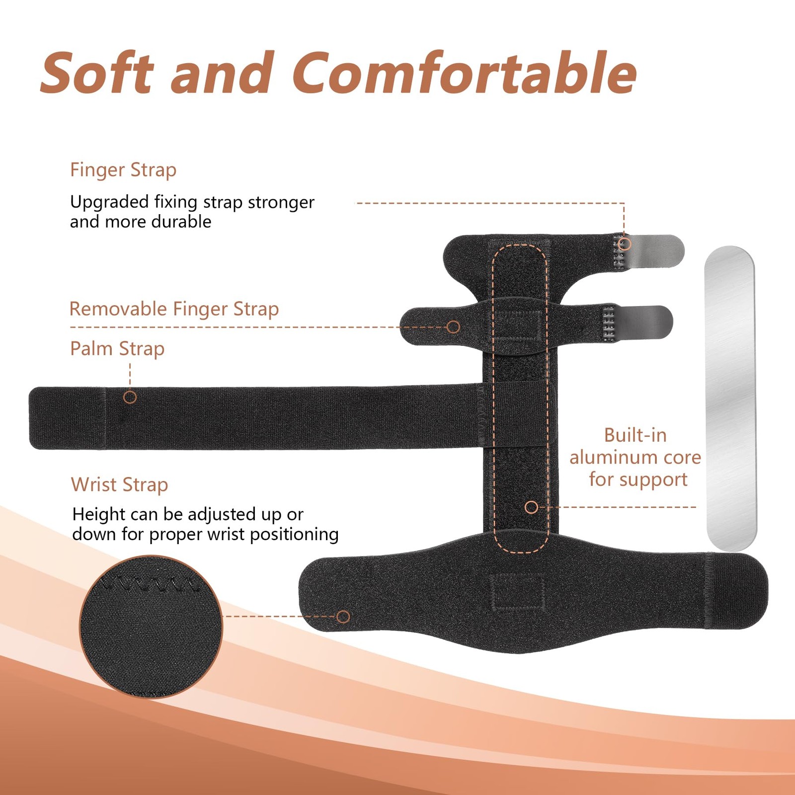 2 Finger Splint, Adjustable Brace, Metal Support L/XL, Black