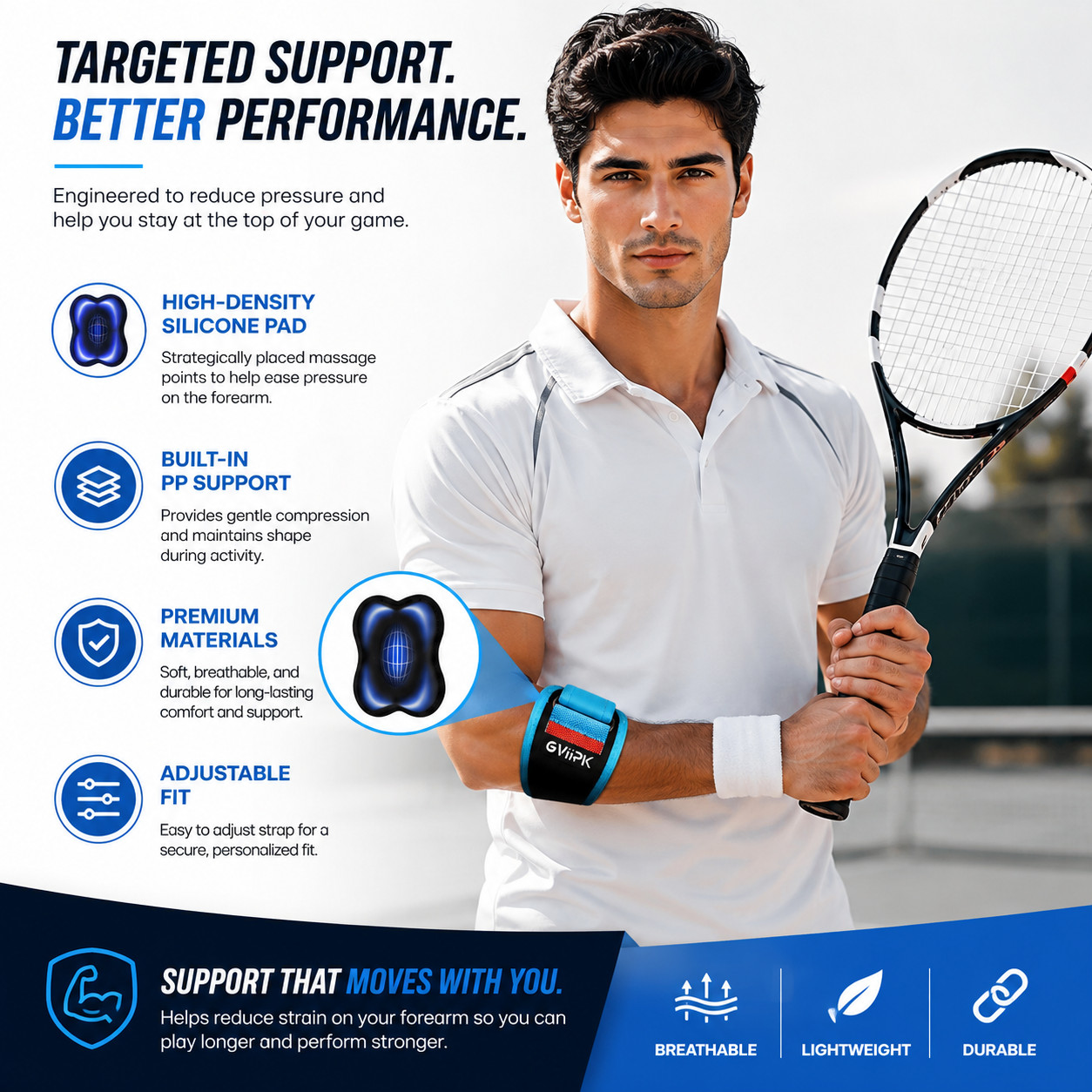 Elbow Brace for Tendonitis Tennis Elbow Breathable Compression Strap Blue