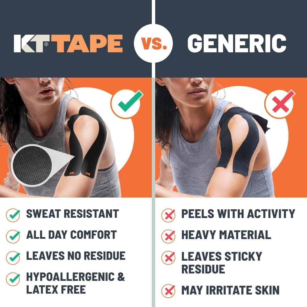 Durable Elastic Kinesiology Tape – Black, 10″ Precut Strips for Muscle Support