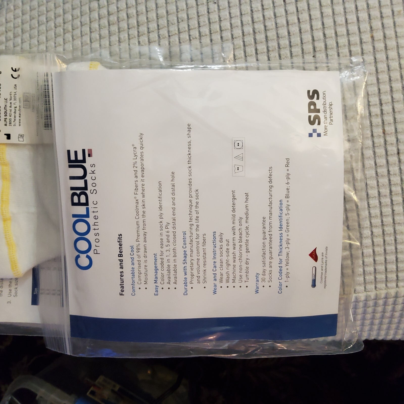 Lot Of 2 CoolBlue 1 Ply Sewn Hole Prosthetic Sock Size 3,4 Length 10-14 CB1HMSH2