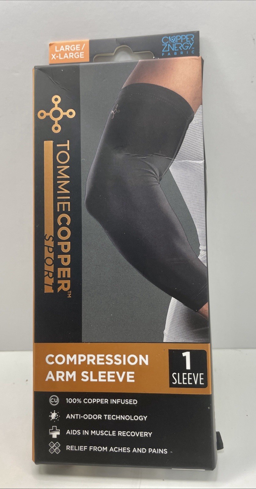 Tommie Copper 1 Compression Arm Sleeve Aches Pains Relief Black L/X-L