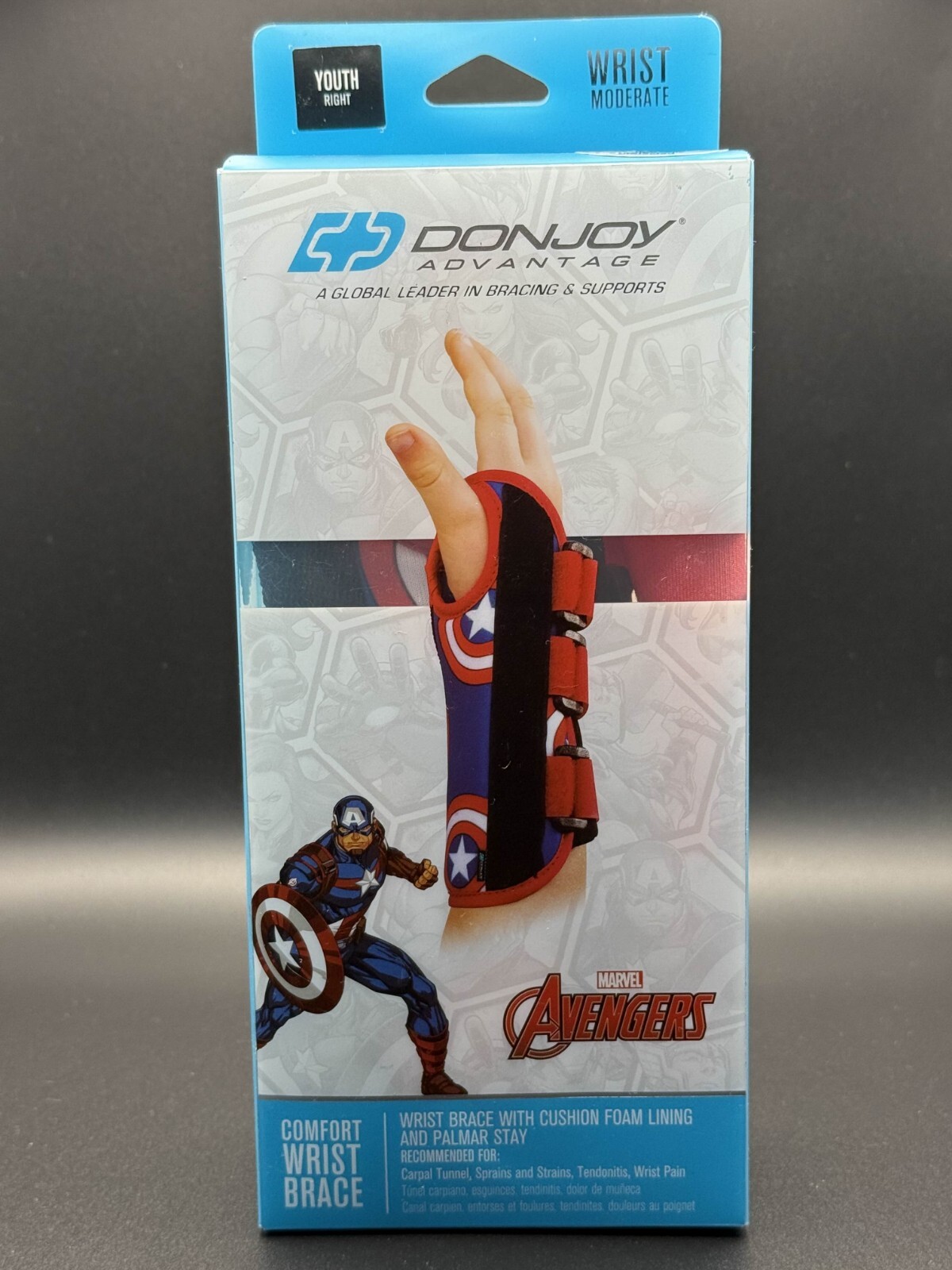 MARVEL AVENGERS DONJOY ADVANTAGE COMFORT WRIST BRACE YOUTH Right Hand
