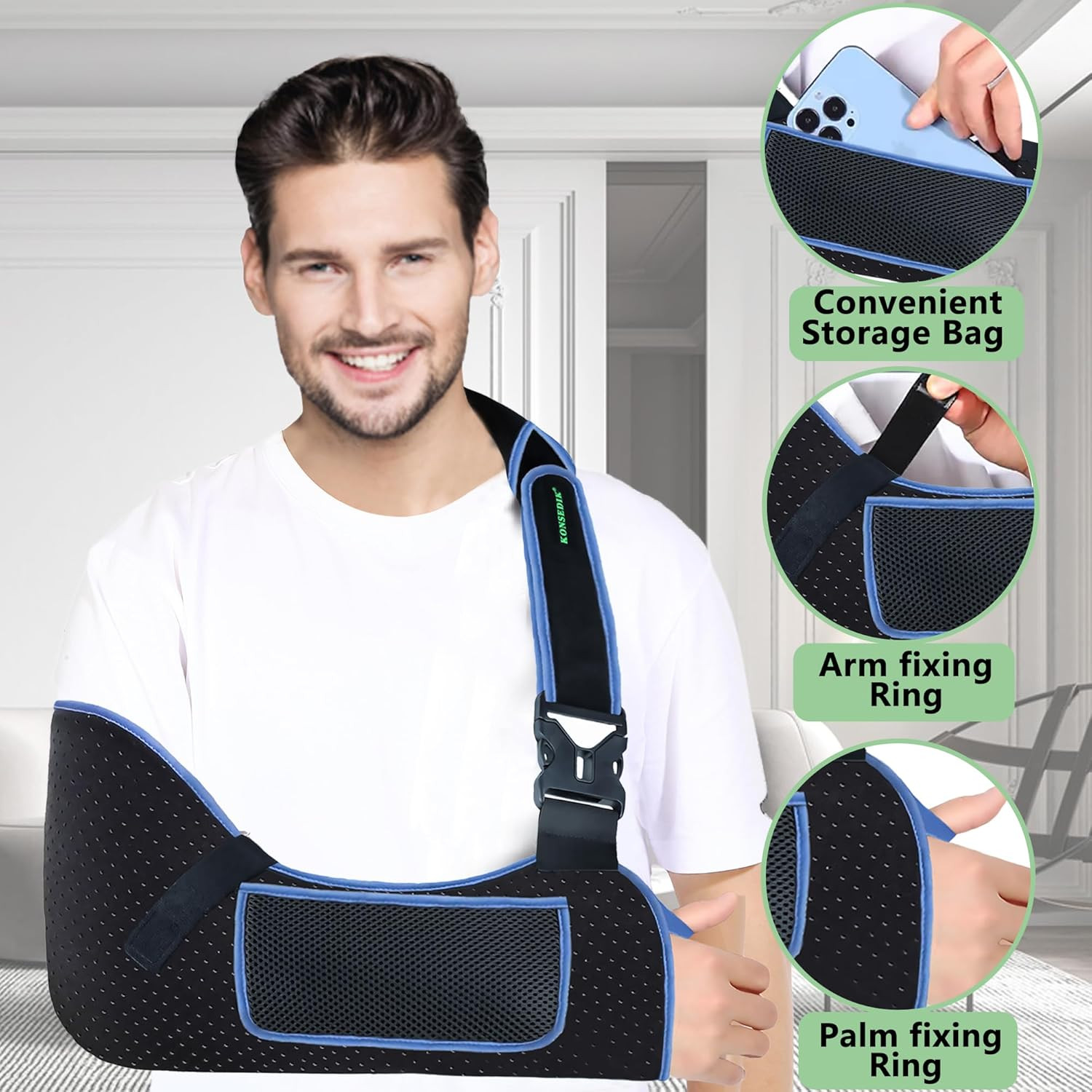 KONSEDIK Arm Shoulder Sling for Men and Women,Porous Comfort Medical Sling with