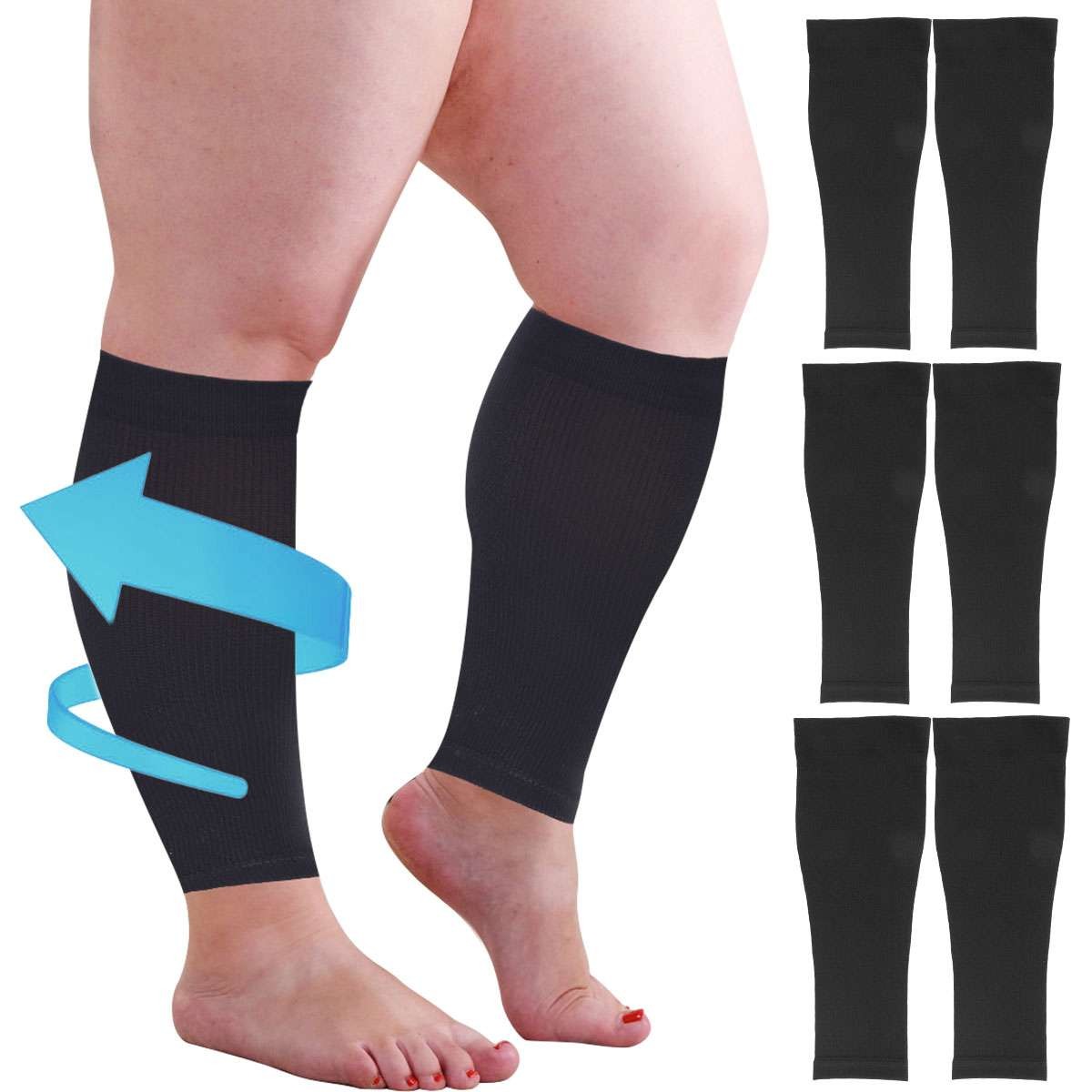 Plus Size Unisex Easy-On/Easy-Off Knee High Compression Socks 20-30mmHg 2XL-4XL