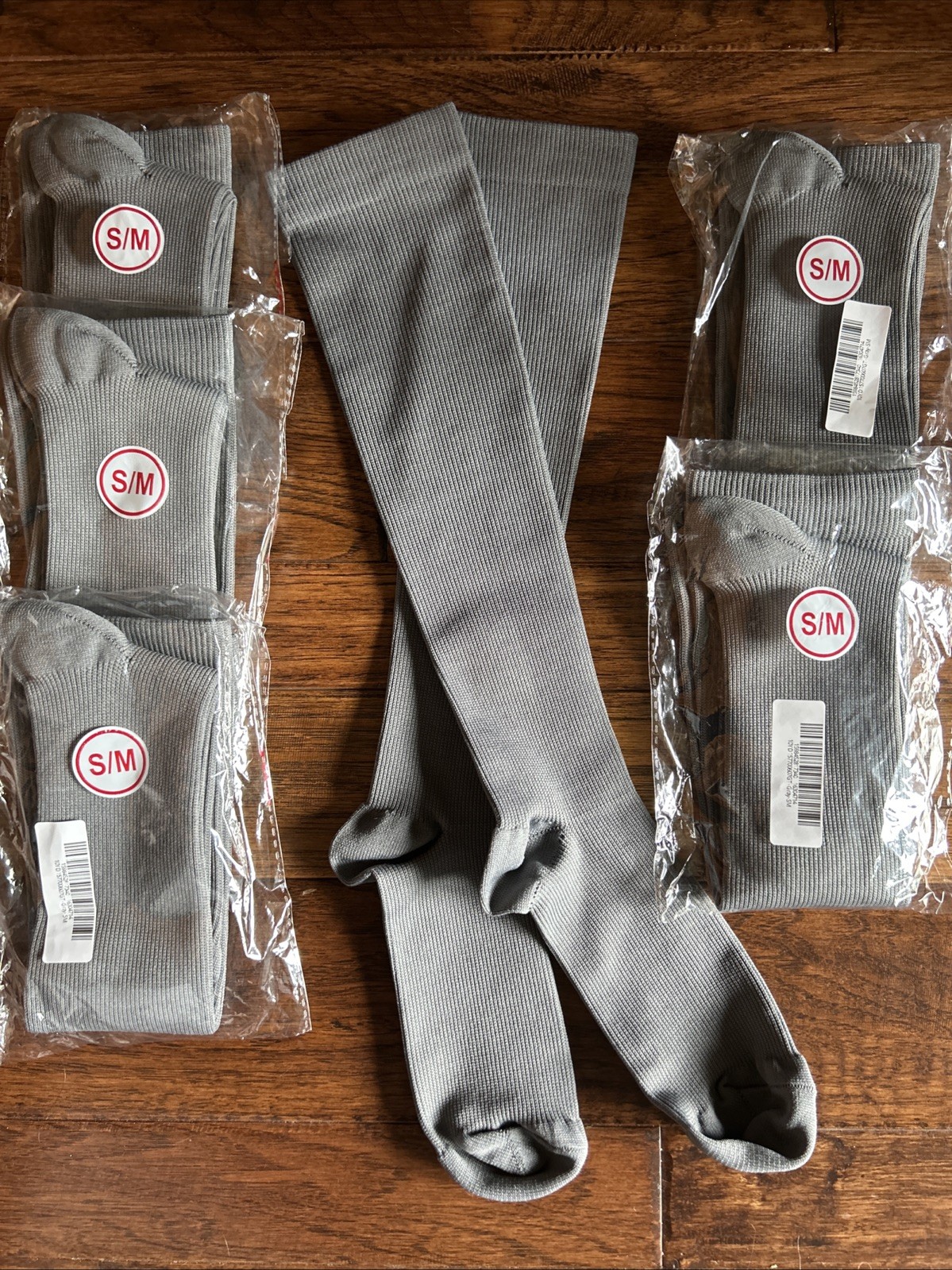 6 Pairs New Compression Socks Stockings Womens Mens Gray Knee High S/M