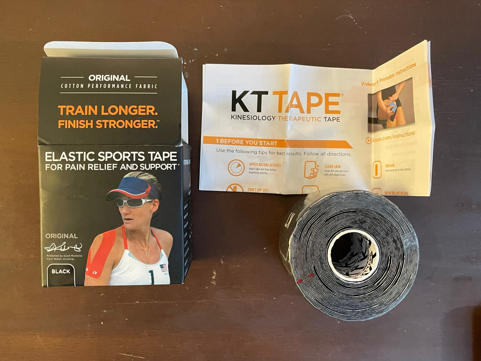 KT Tape Cotton 10″ Precut Kinesiology Therapeutic Sports Roll, 20 Strips, Black