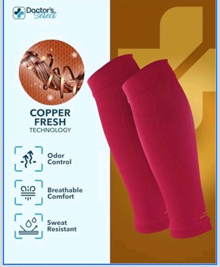 Doctors Select 2 Pairs Copper Calf Leg Compression Sleeve 3XL Pink Purple Unisex