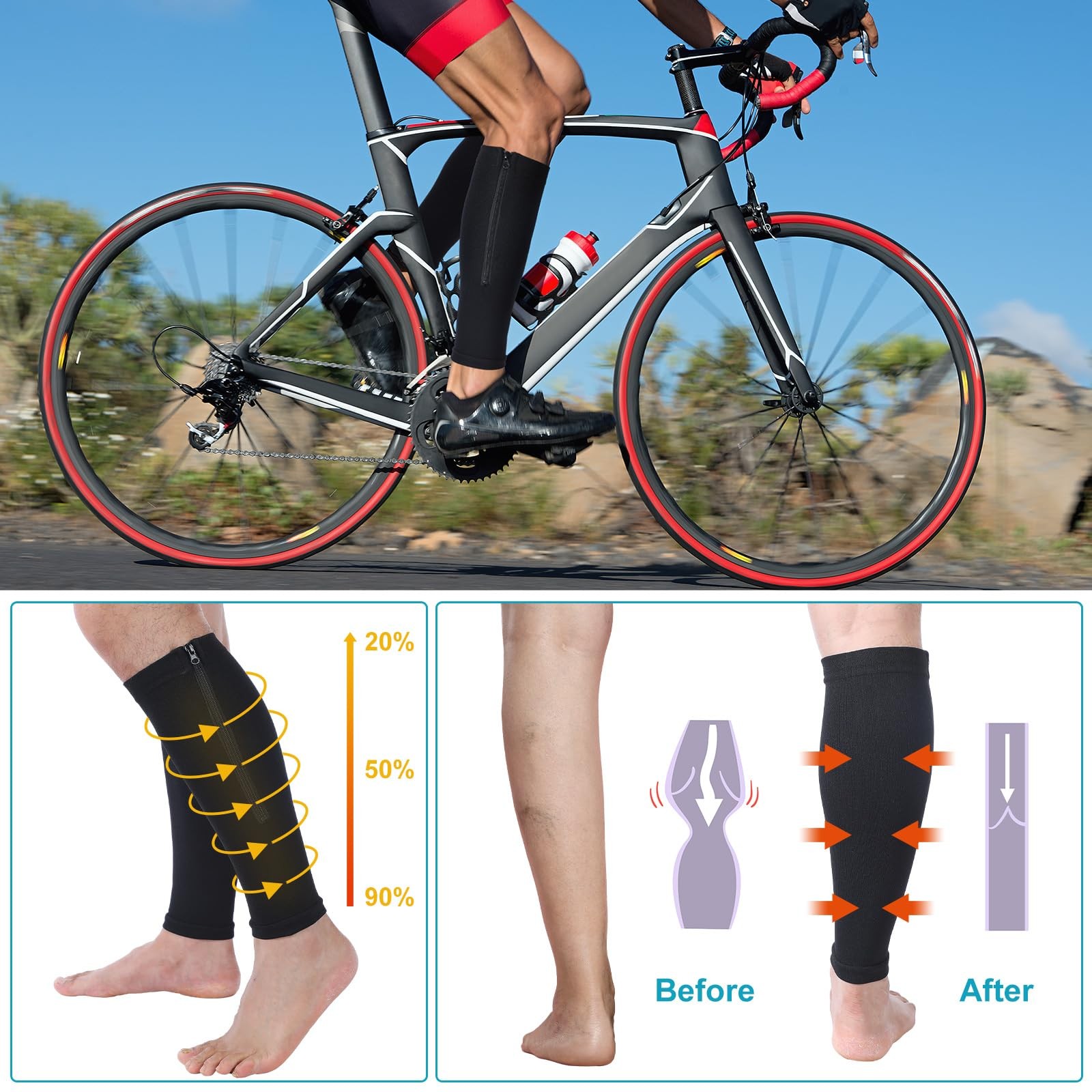 Threlaco 3 Pairs Calf Compression Sleeve with Large-X-Large, Black