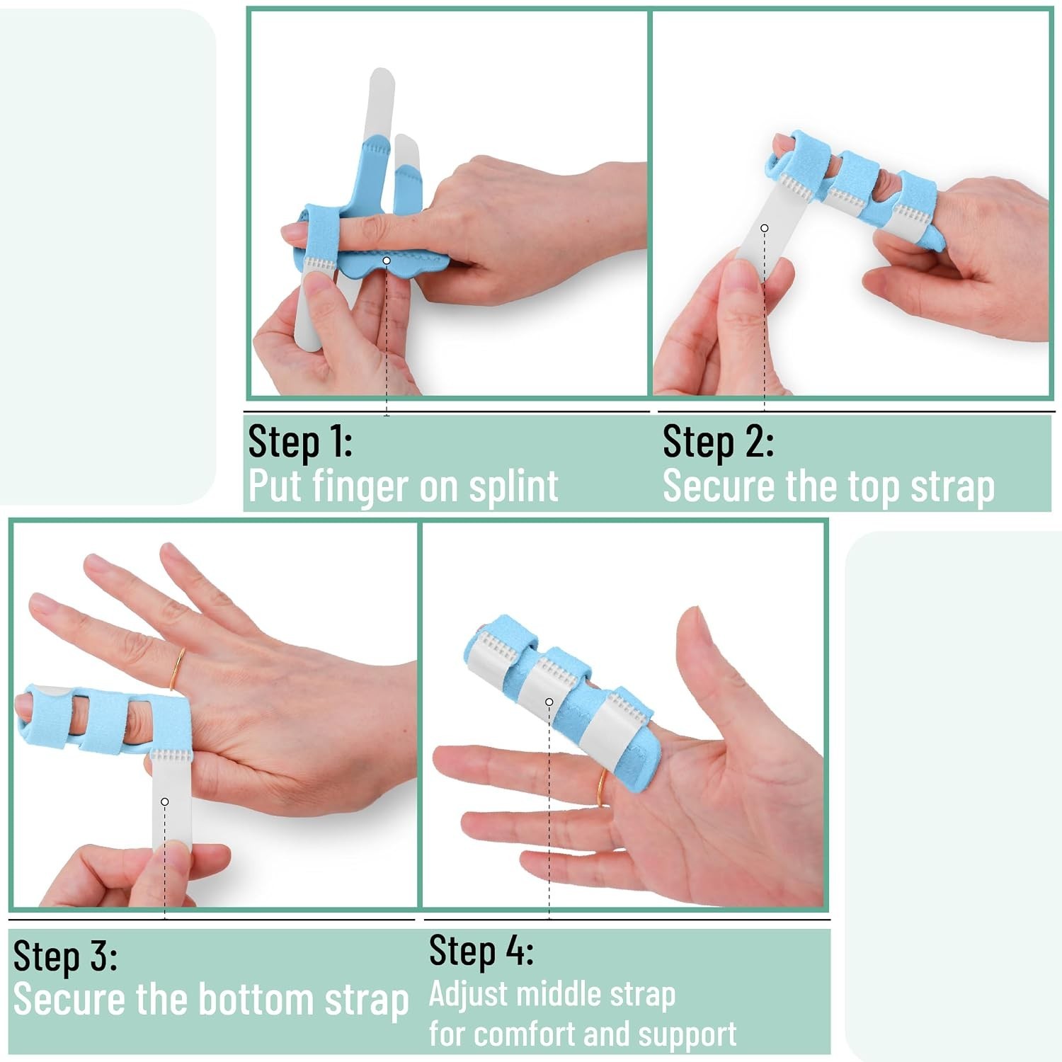 Light Blue Finger Support Brace – 4 Pack for Arthritis & Sprain Relief