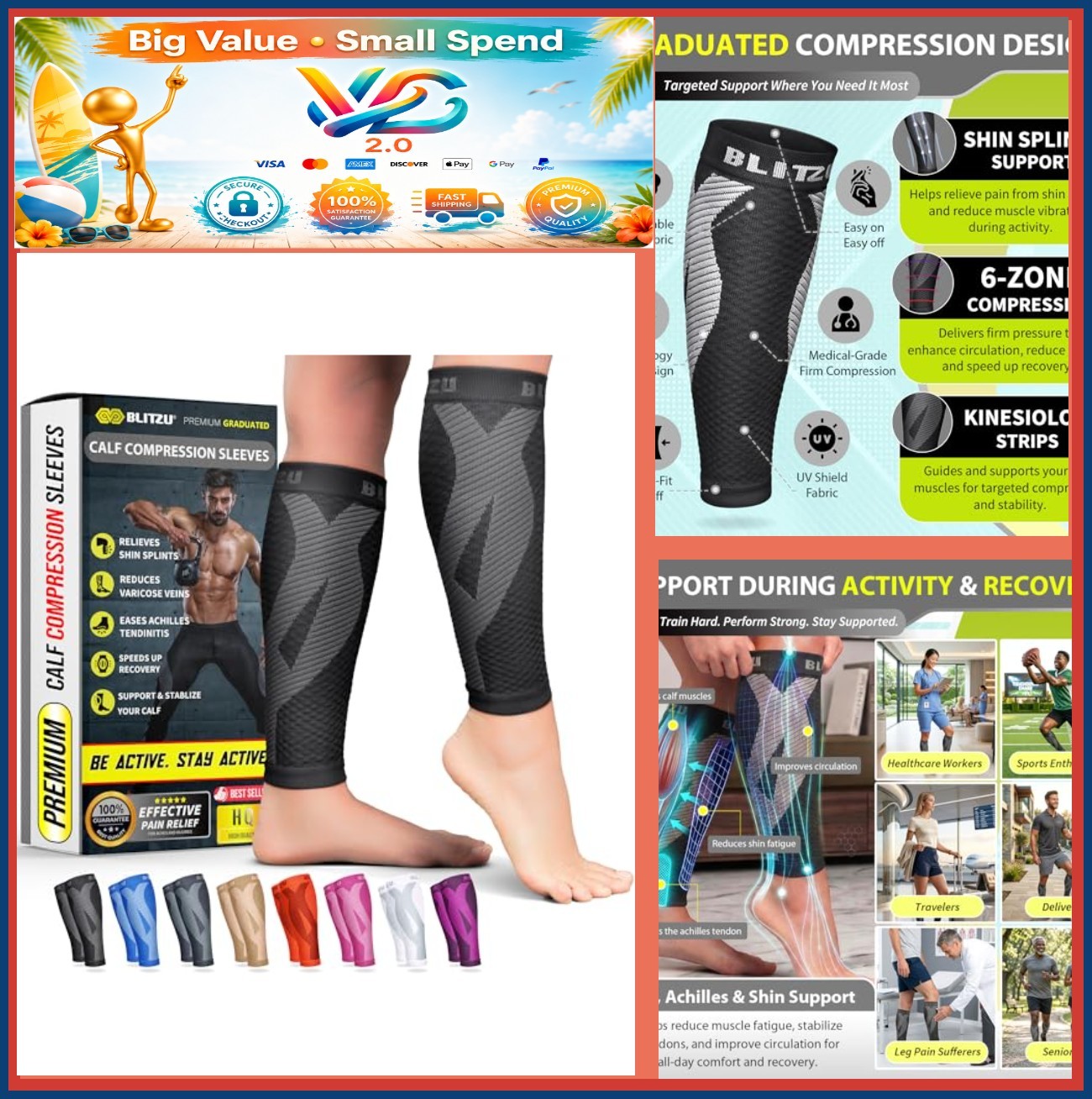 Calf Compression Sleeves Footless Socks for Men Women Shin Splints Relief Black