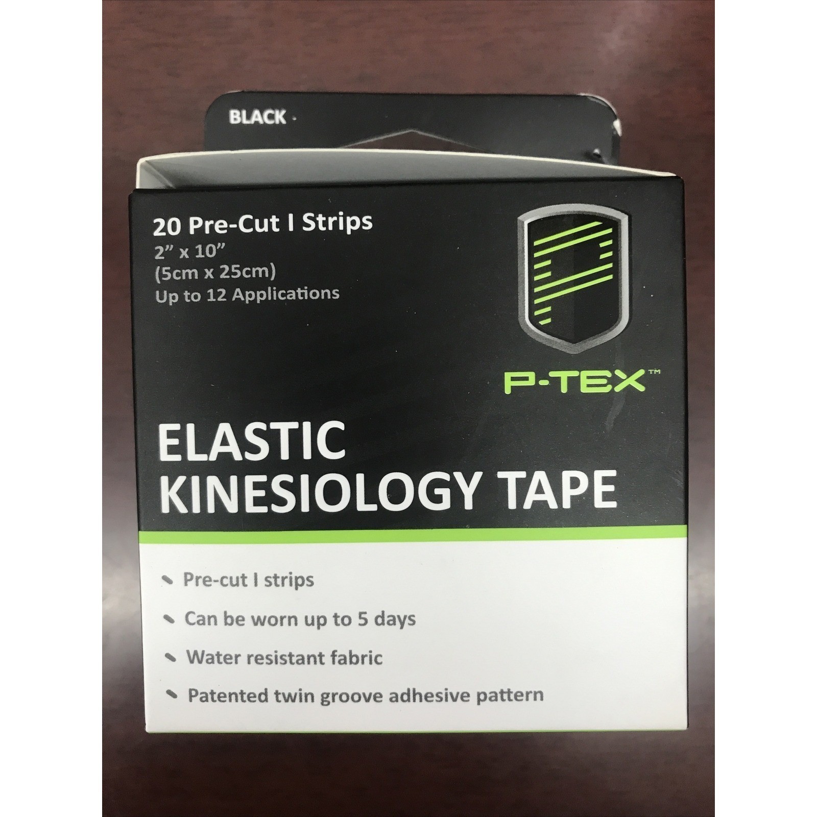 PerformTex Elastic Kinesiology Tape Black 20 Pre-Cut Strips 2×10 Latex Free