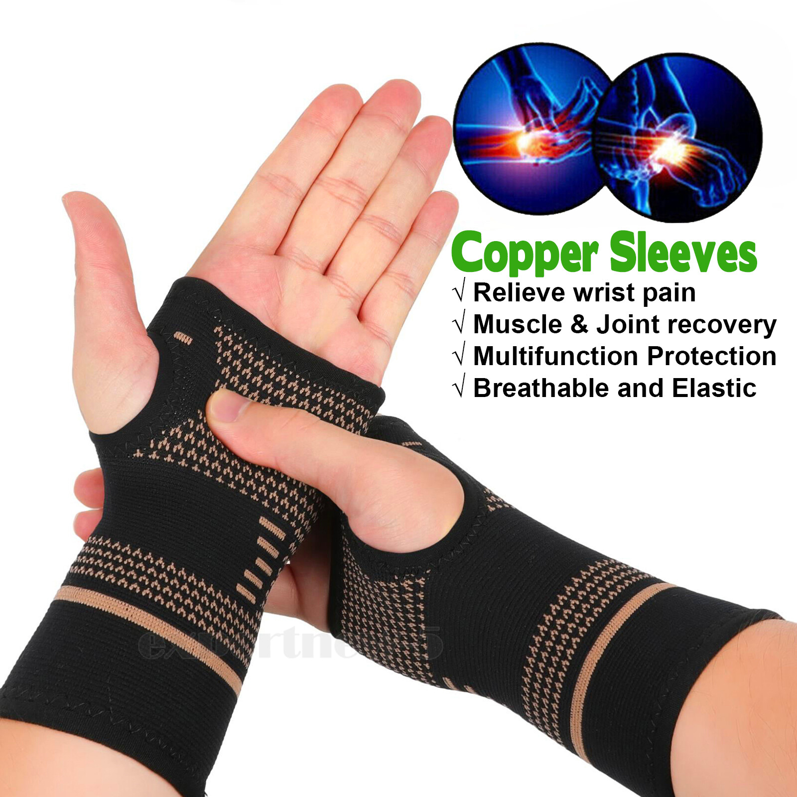 Single Copper Wrist Compression Glove Hand Support Pain Relief Joint Self Care