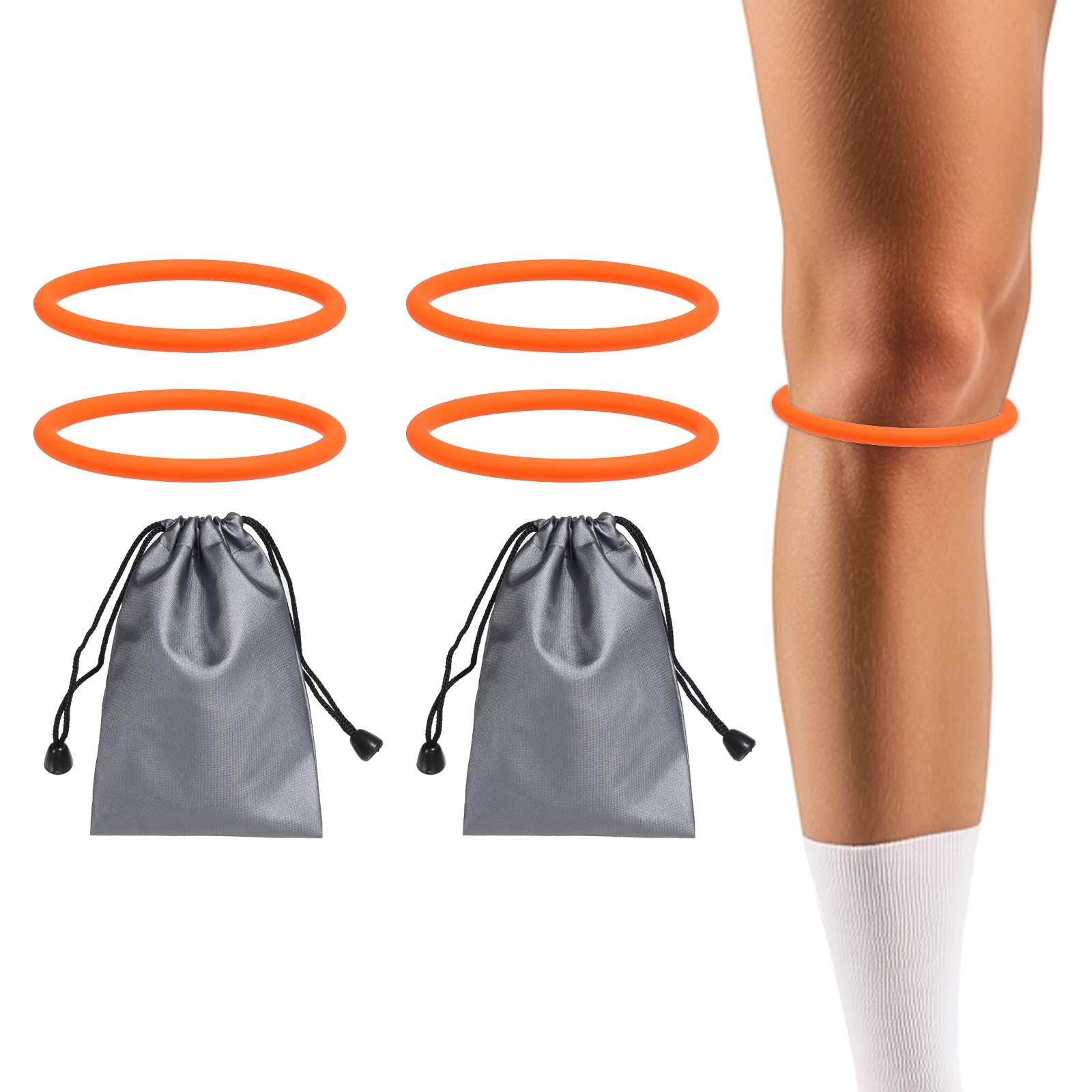 Patella Band Silicone Knee Band with Storage Bag – (2 Set, Orange)