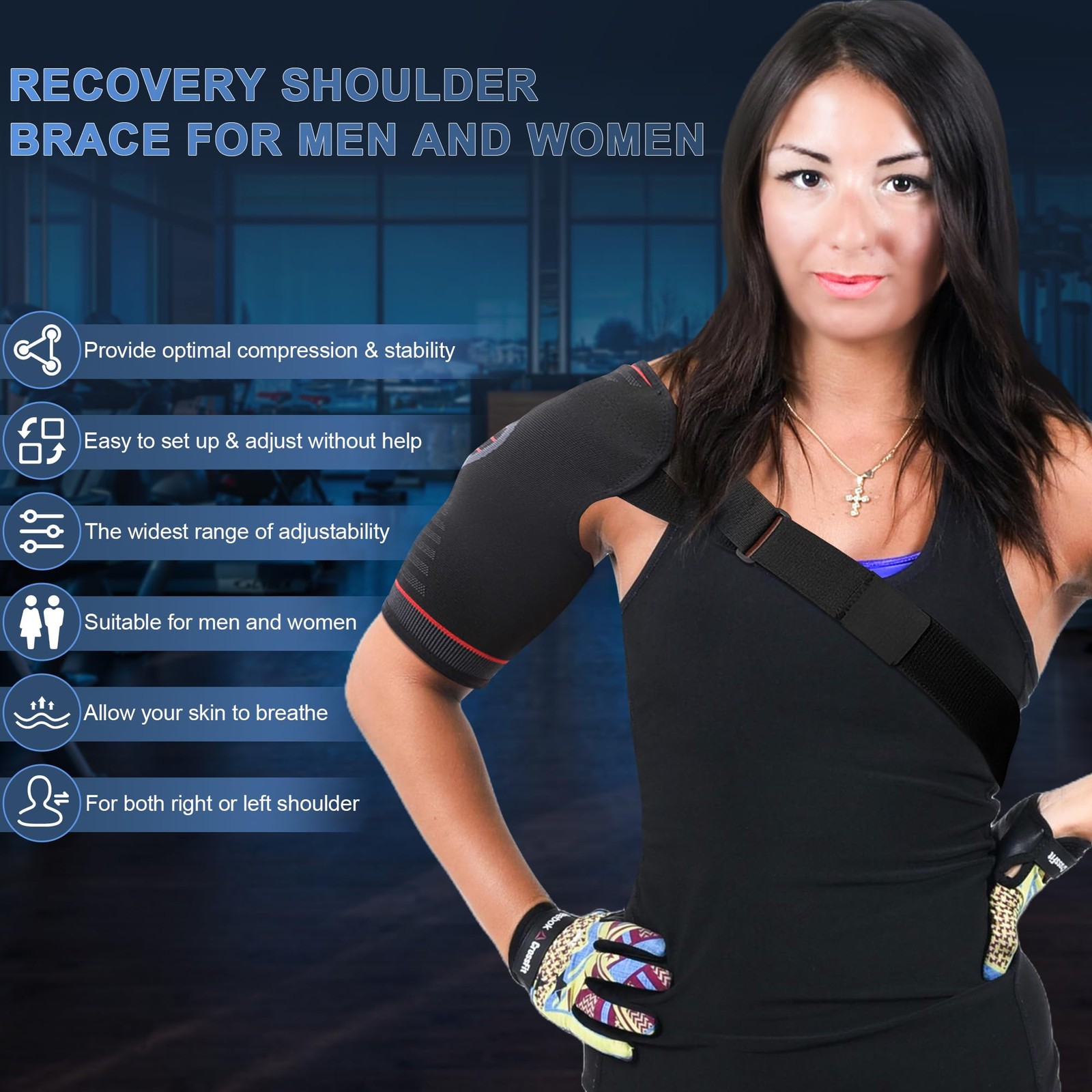 SPOBTRACE Shoulder Brace For Torn Rotator Cuff, Adjustable Arm Support Compre…