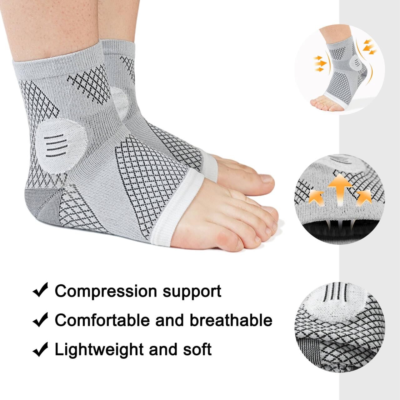 Neuropathy Socks Compression Toeless Support Ankle Foot Large, Gray