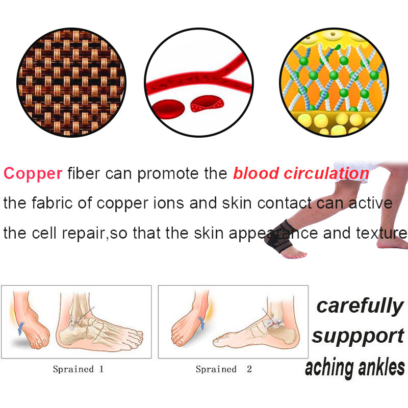 Copper Ankle Support Brace Compression Sleeve Plantar Fasciitis Foot Wrap Pain