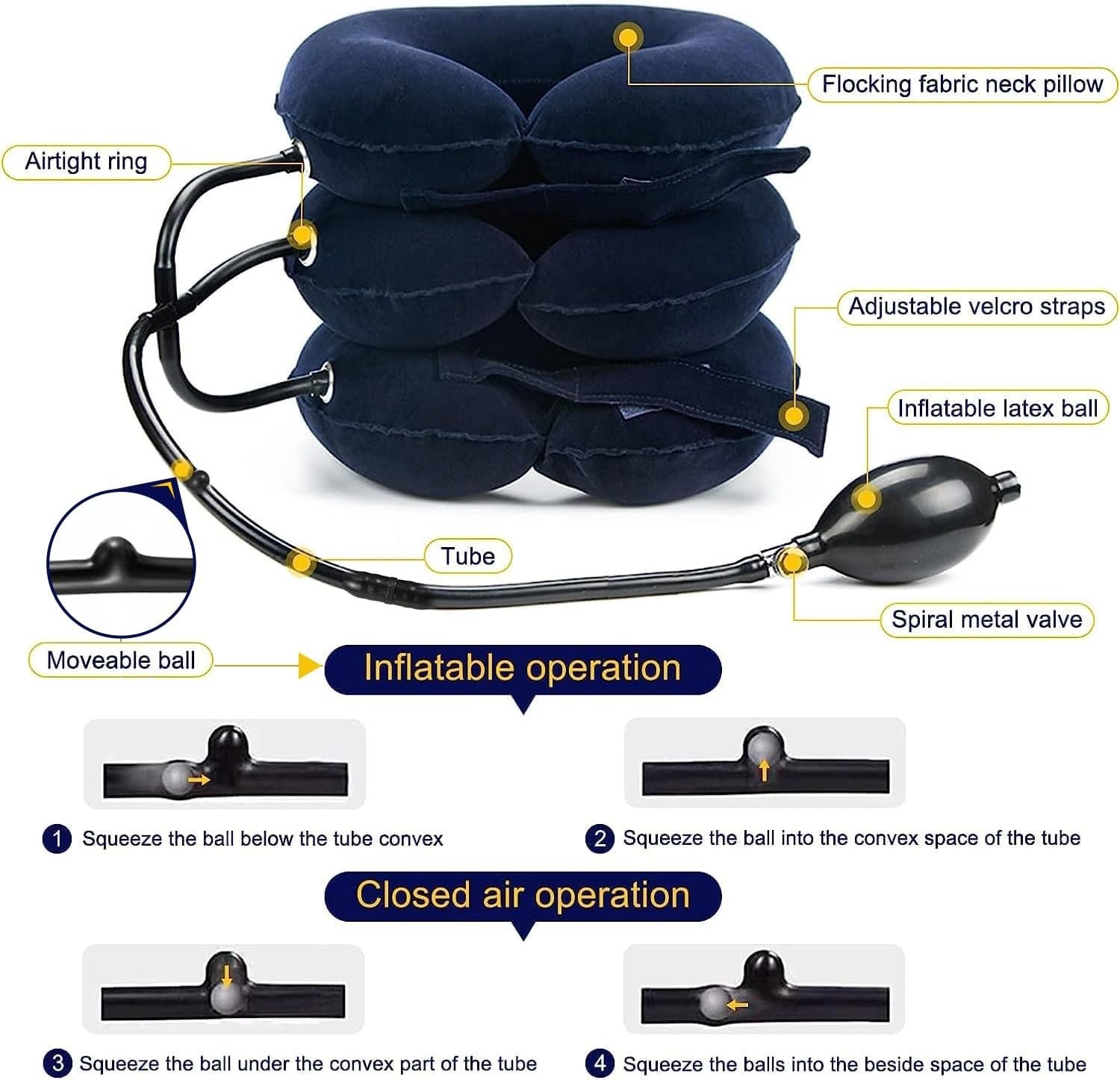 Adjustable Inflatable Neck Stretcher Pillow for Relaxation with Hand Pump