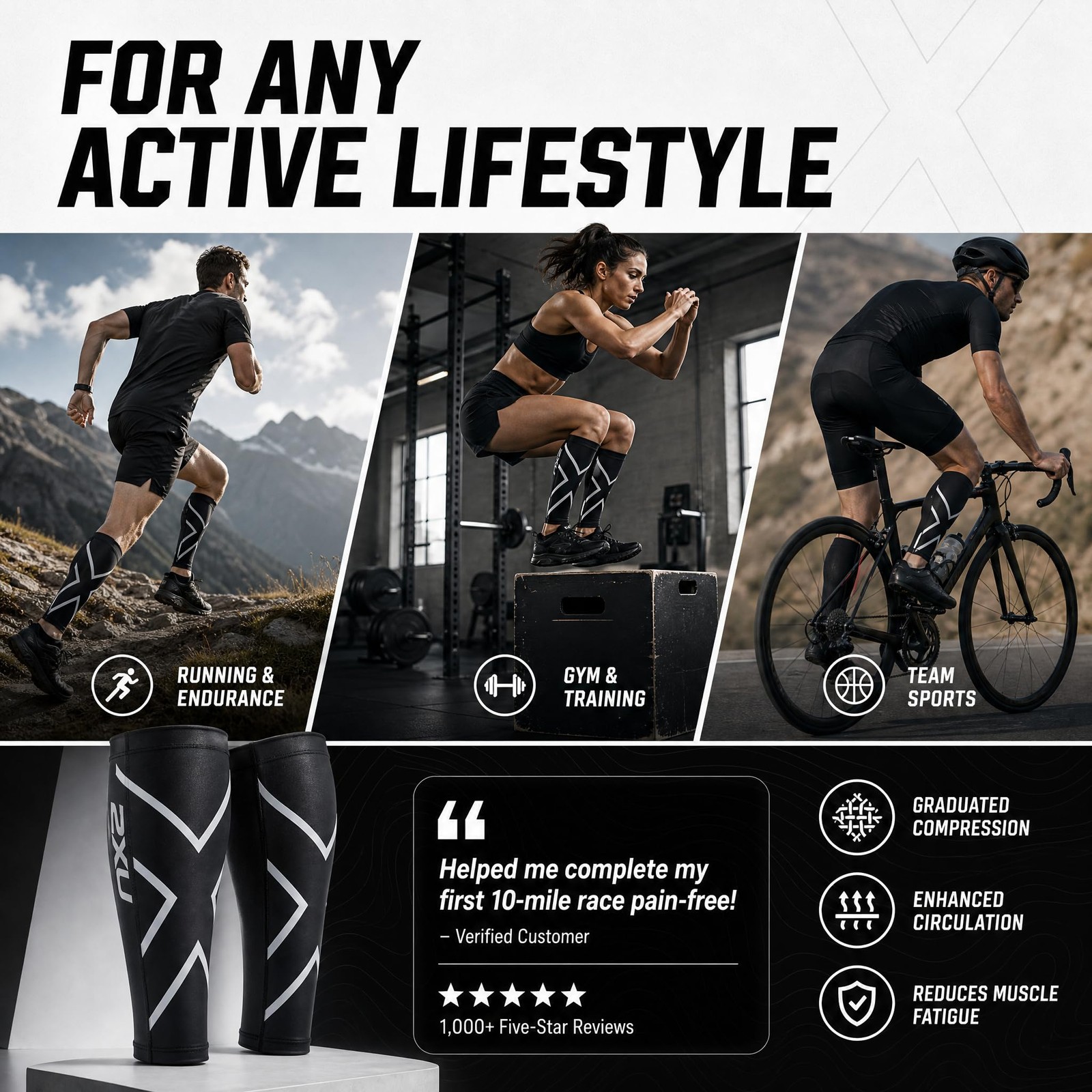 Compression Calf Guards, Black/Black, Small