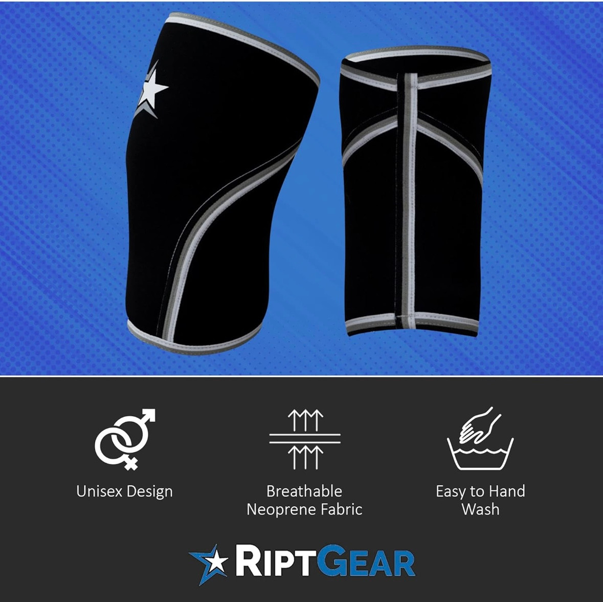 RiptGear 7mm Knee Sleeves (1 Pair)- Neoprene Compression Knee Brace for Men and