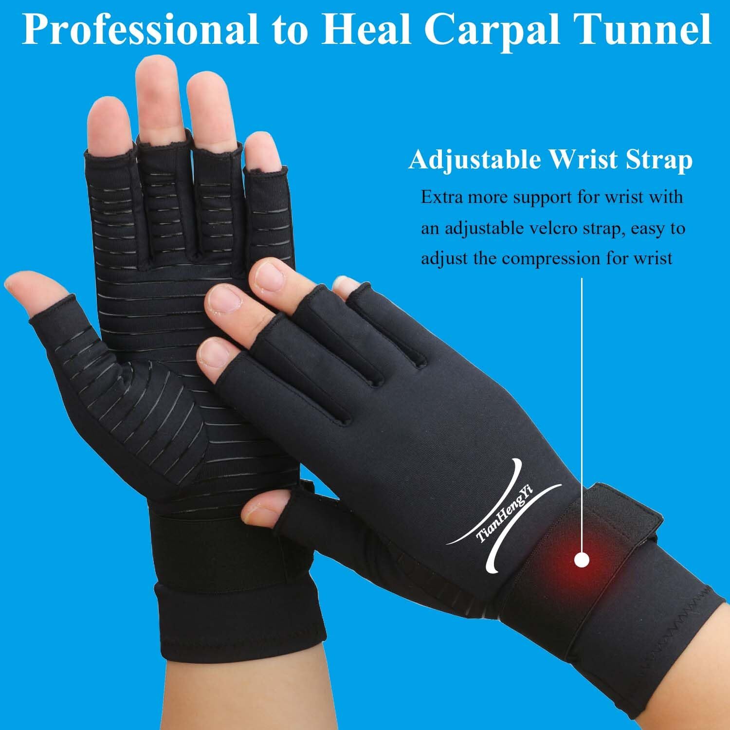 2 Pairs Compression Full Finger Arthritis Gloves Copper Gloves for Carpal Tunnel