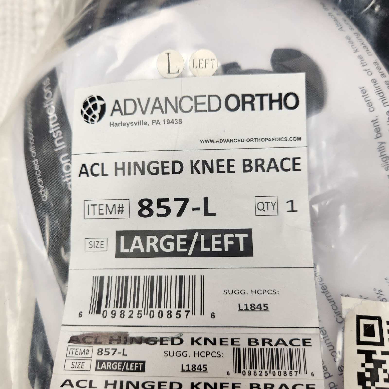 Advanced Ortho Hinged ROM Sports Knee Brace for ACL Large/Left – 857-L Unopened