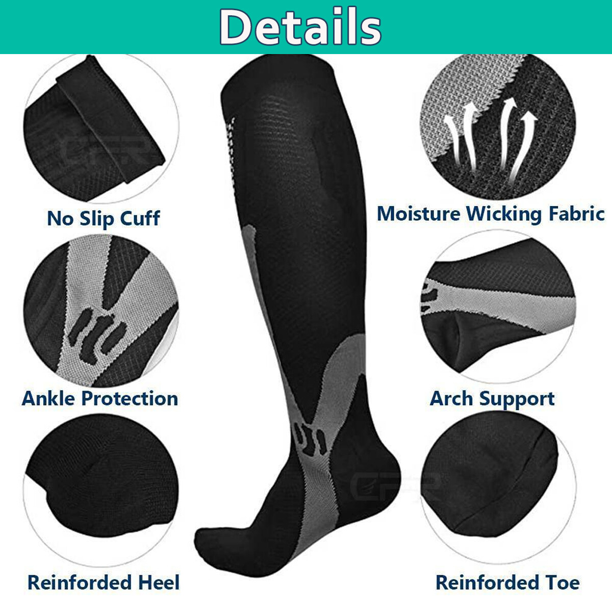 3/2 Pairs Copper Compression Socks 20-30mmHg Graduated Support Mens Womens S-2XL