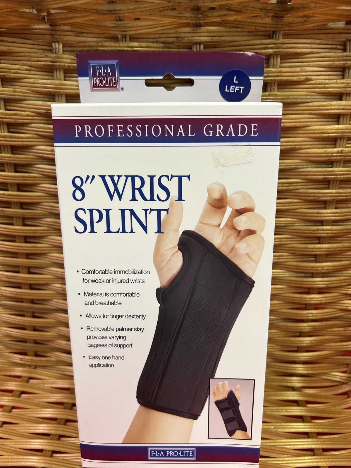 FLA Pro Lite 8” Wrist Splint Size Large Left Hand Black New In Box