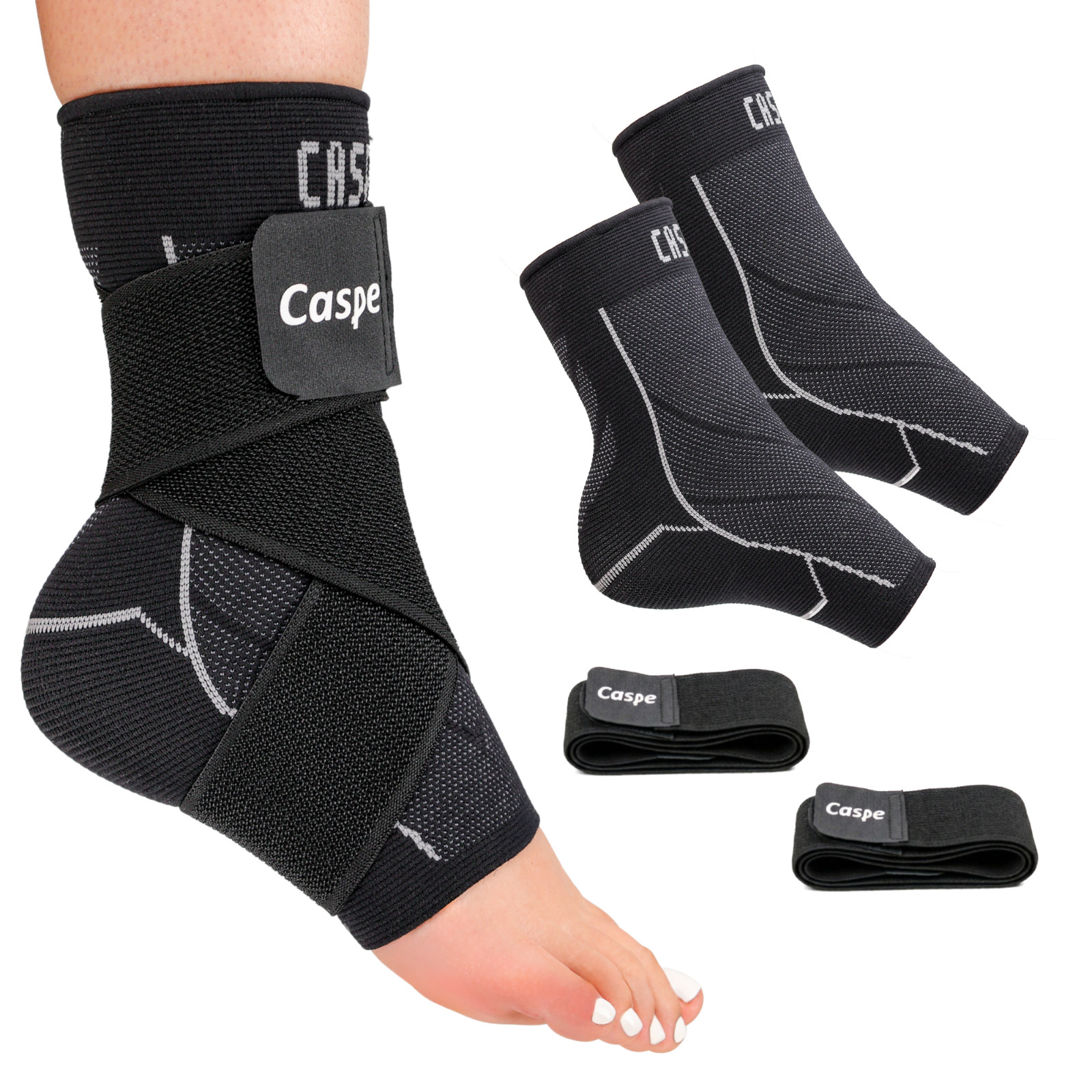 Caspe 2X Ankle Brace Support Compression Sleeve Fasciitis Pain Relief Foot Wrap