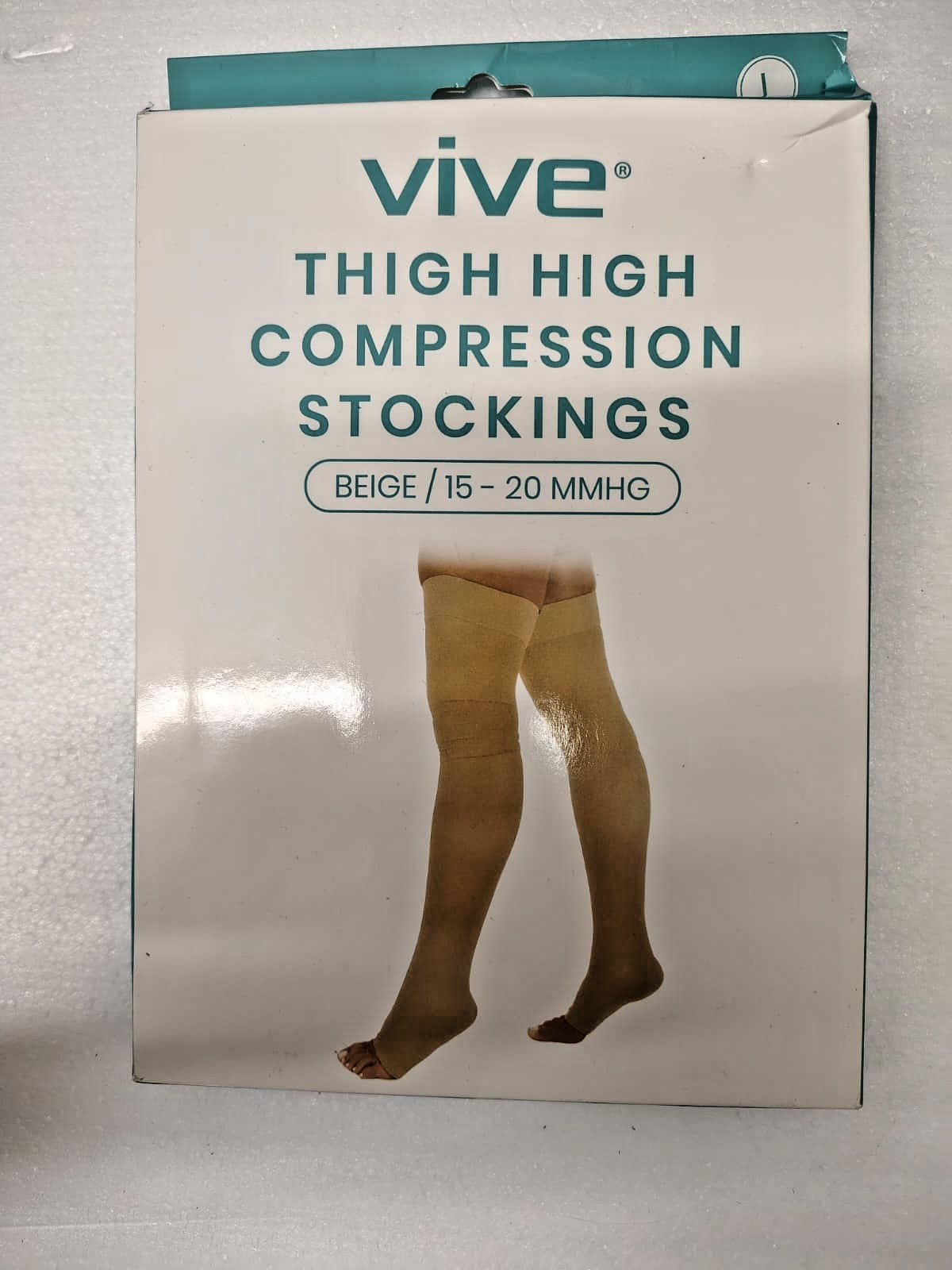 NEW VIVE THIGH HIGH COMPRESSION STOCKINGS LARGE BEIGE 15-20 MMHG