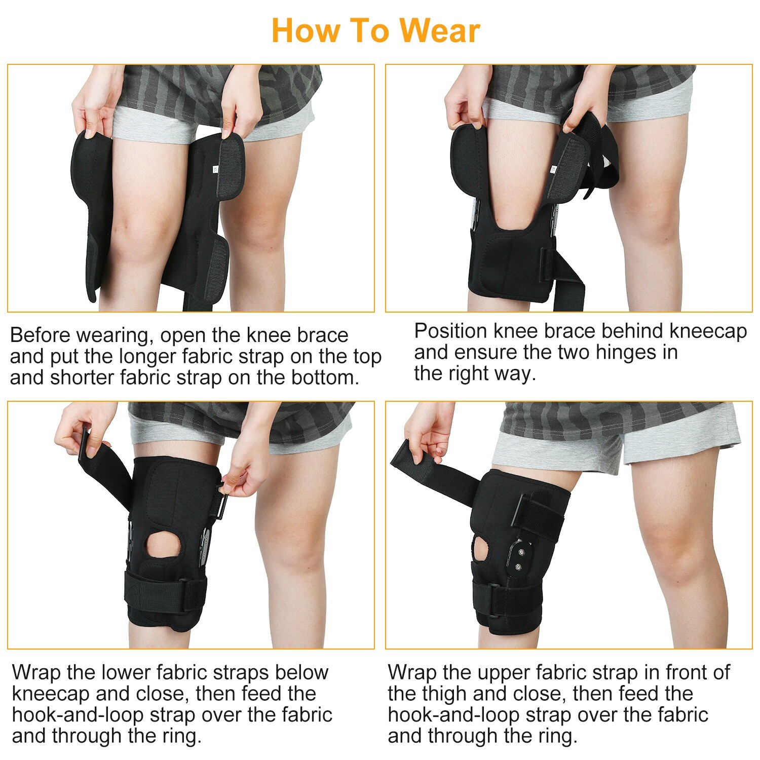 Knee Brace Hinged Compression Sleeve Joint Support Open Patella Stabilizer Wrap