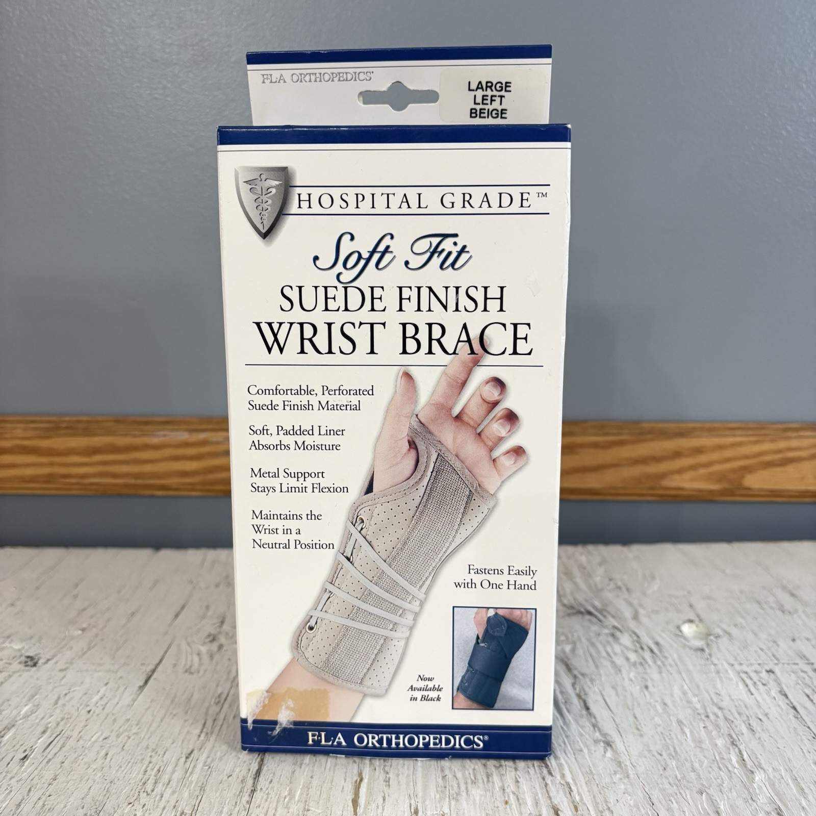 FLA Soft Fit Suede Finish Wrist Brace Beige Left Hand Large Carpal Tunnel Syndr