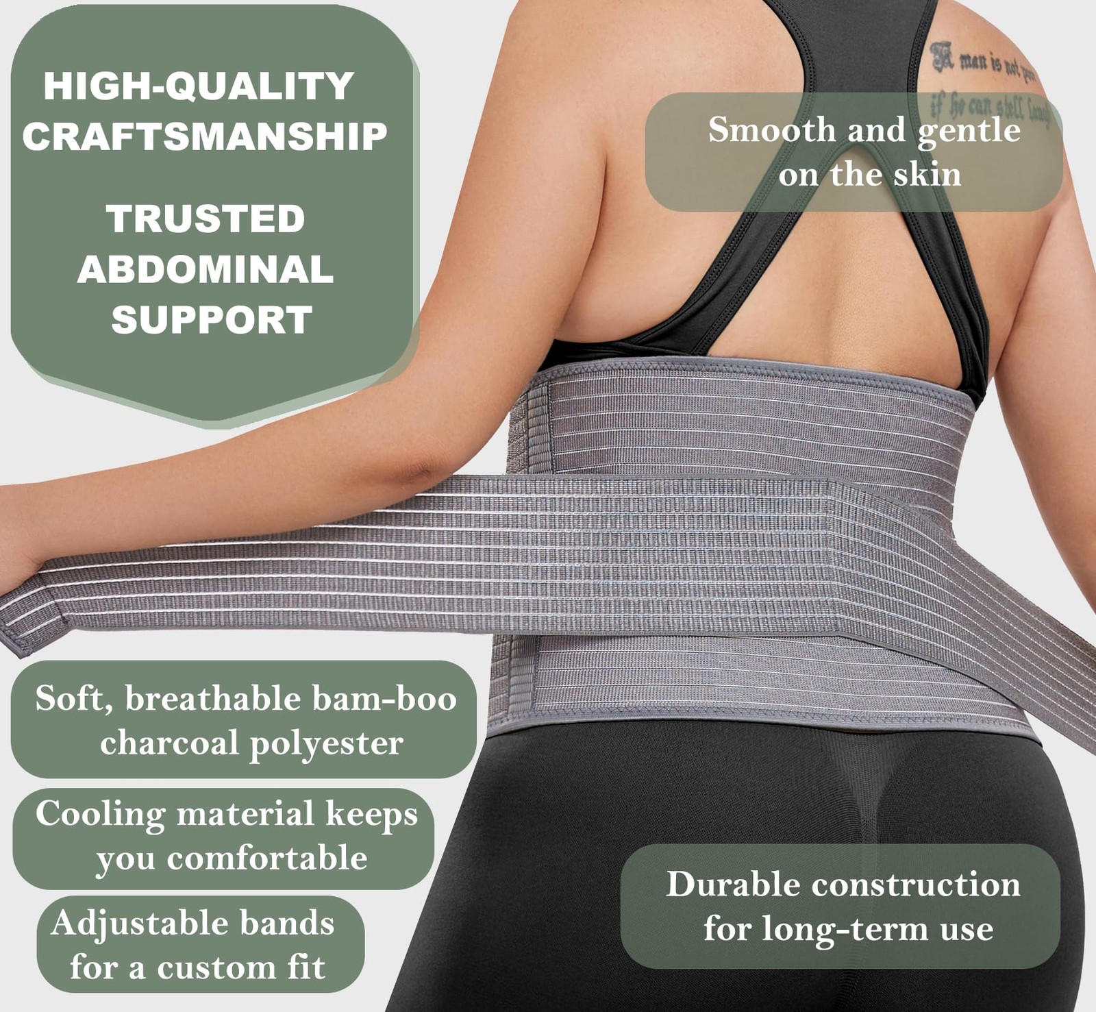 Abdominal Binder Post Surgery – Postpartum Belly Band Wrap Small/Medium, Grey