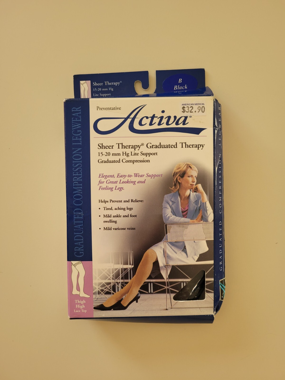 Activa Sheer Graduated Therapy Thigh High Lace 15-20 mm Hg B Black lite support