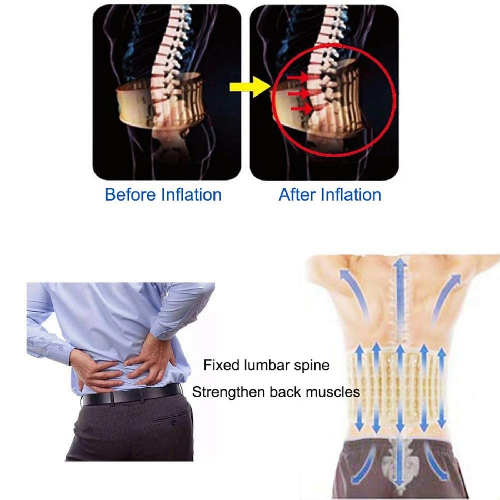Goldmille Back Decompression Belt Inflatable Lumbar Support for Lower Back Pa…