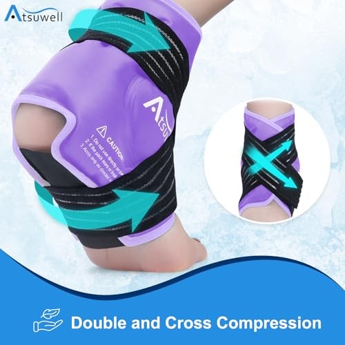Atsuwell Ankle Ice Pack Wrap 2 Pack Reusable Gel Cold Compress Foot Heel Purple