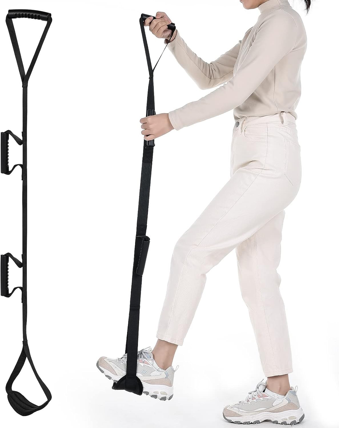 Multi-Loop Leg Lifter Strap 42 in Rigid Hand Strap Padded Foot Loop with 3 Hand