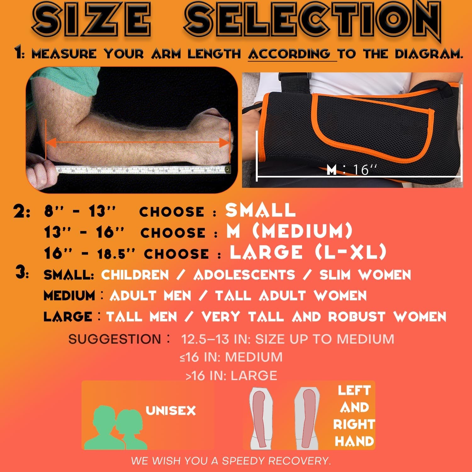 Cabestrillo de brazo ajustable para mujeres y hombres con tamaño mejorado