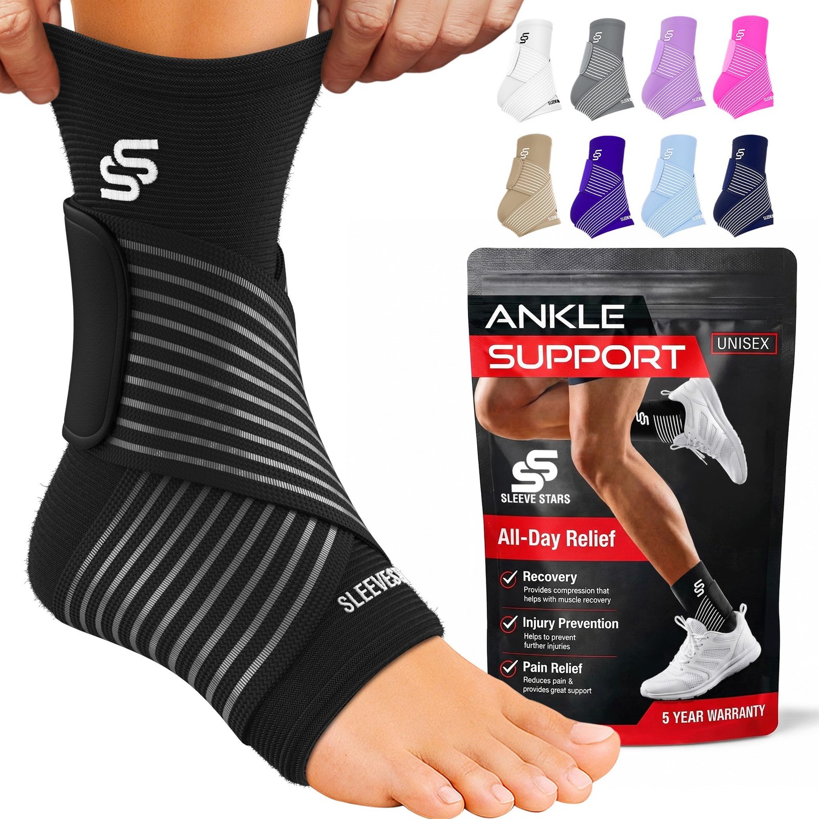 Sleeve Stars Ankle Brace for Women & Men, Wrap Medium, Black