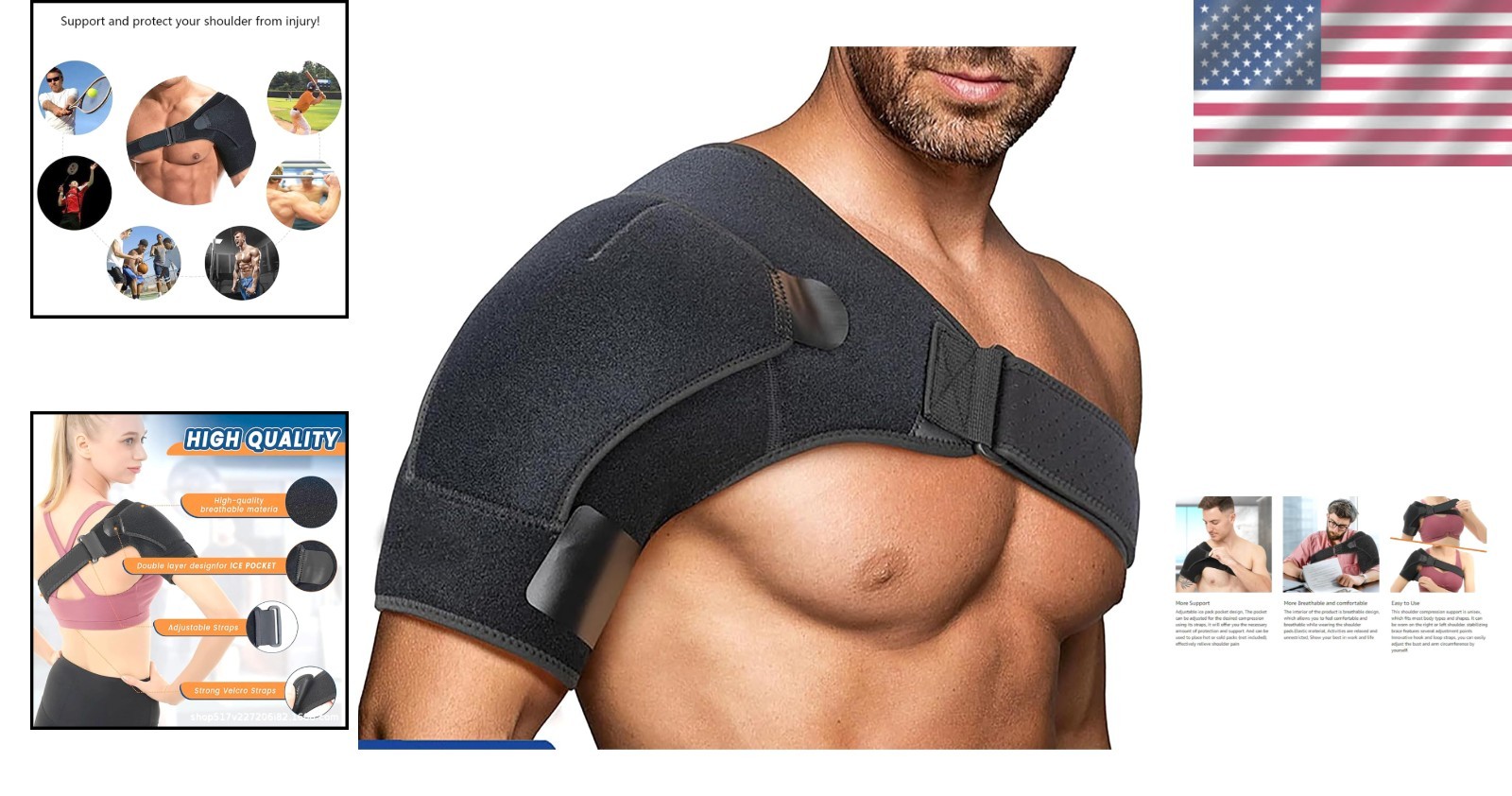 Comfortable Adjustable Shoulder Support Black L for Men and Women – Pain Relief