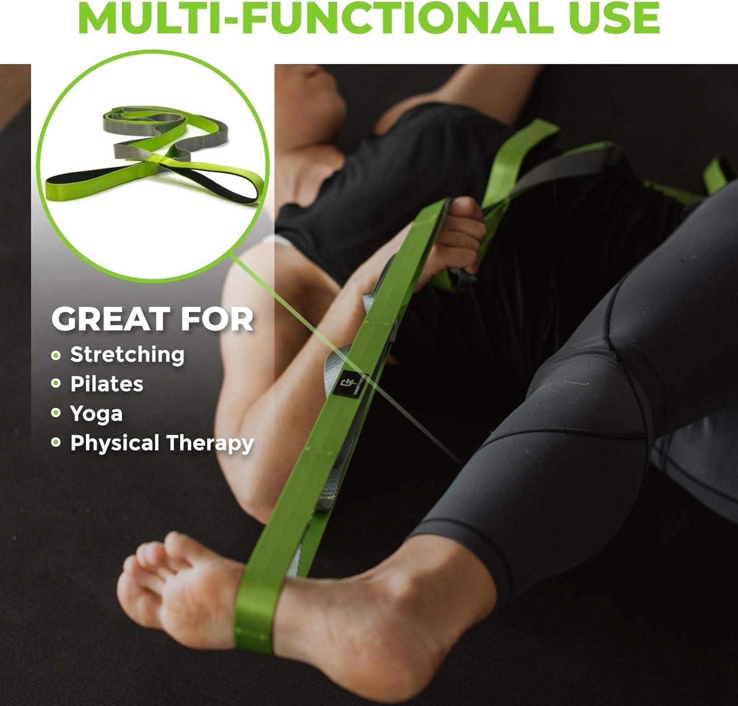Durable Stretching Strap for Therapy & Flexibility – Includes 12 Exercise Guide