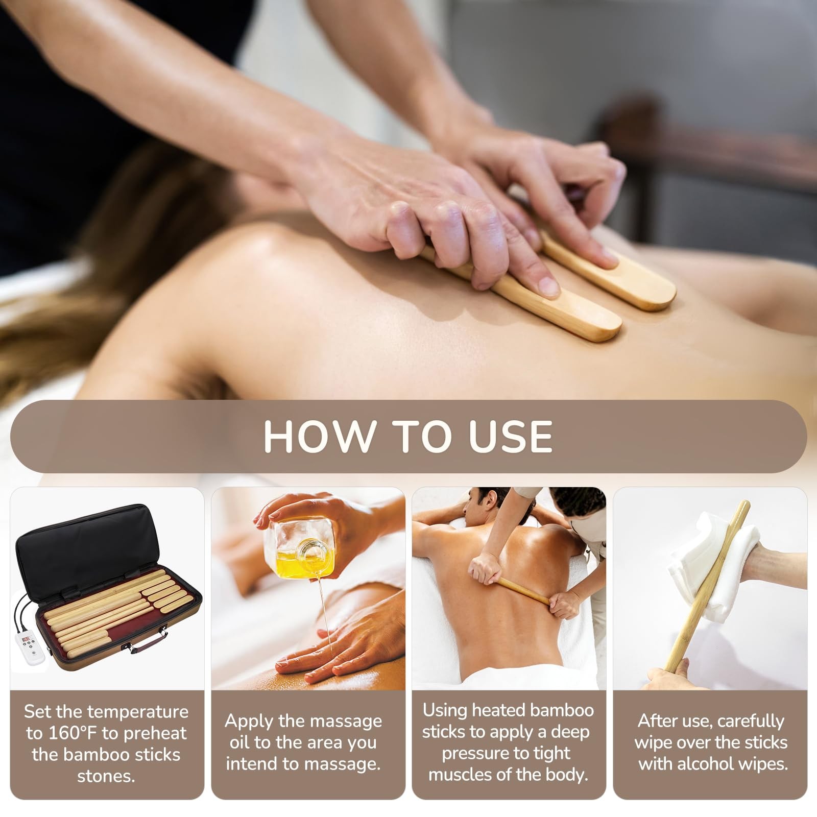 Portable Massage Stone Warmer Electric Heater with 12 sticks, Brown