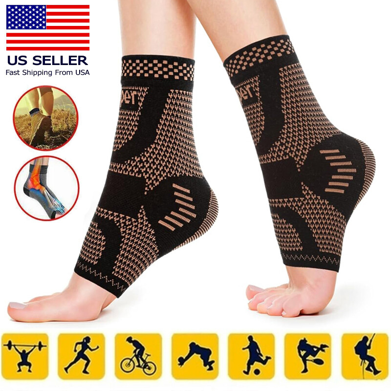 Ankle Support Brace Copper Compression Sleeve Socks Foot Pain Relief Sport Wrap