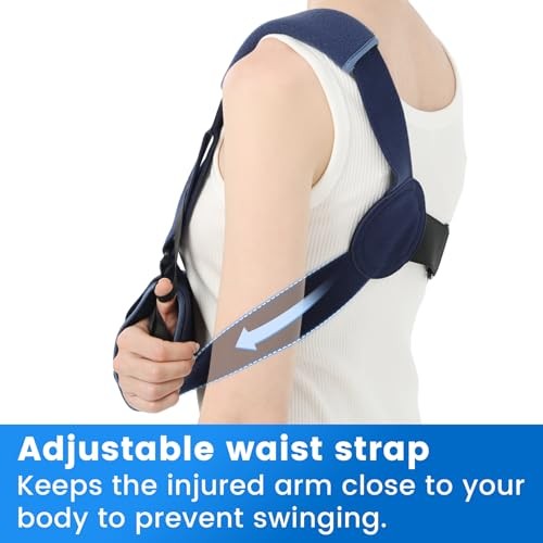 Arm Sling Shoulder Immobilizer with Waist Strap, Large Mesh Version-Right hand