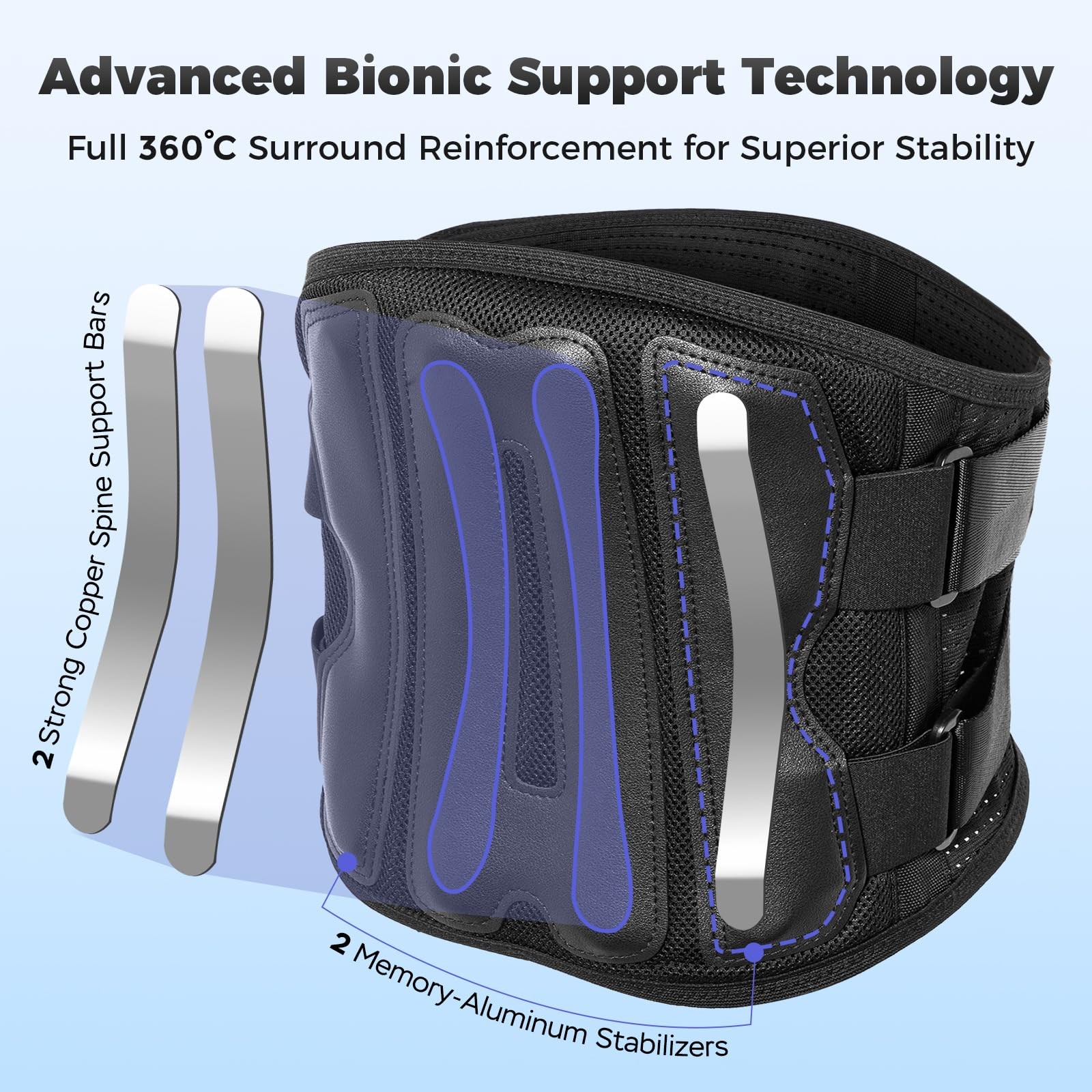 Ebullient Assimilate Back Brace for Lower Pain XX-Large, Black/Black