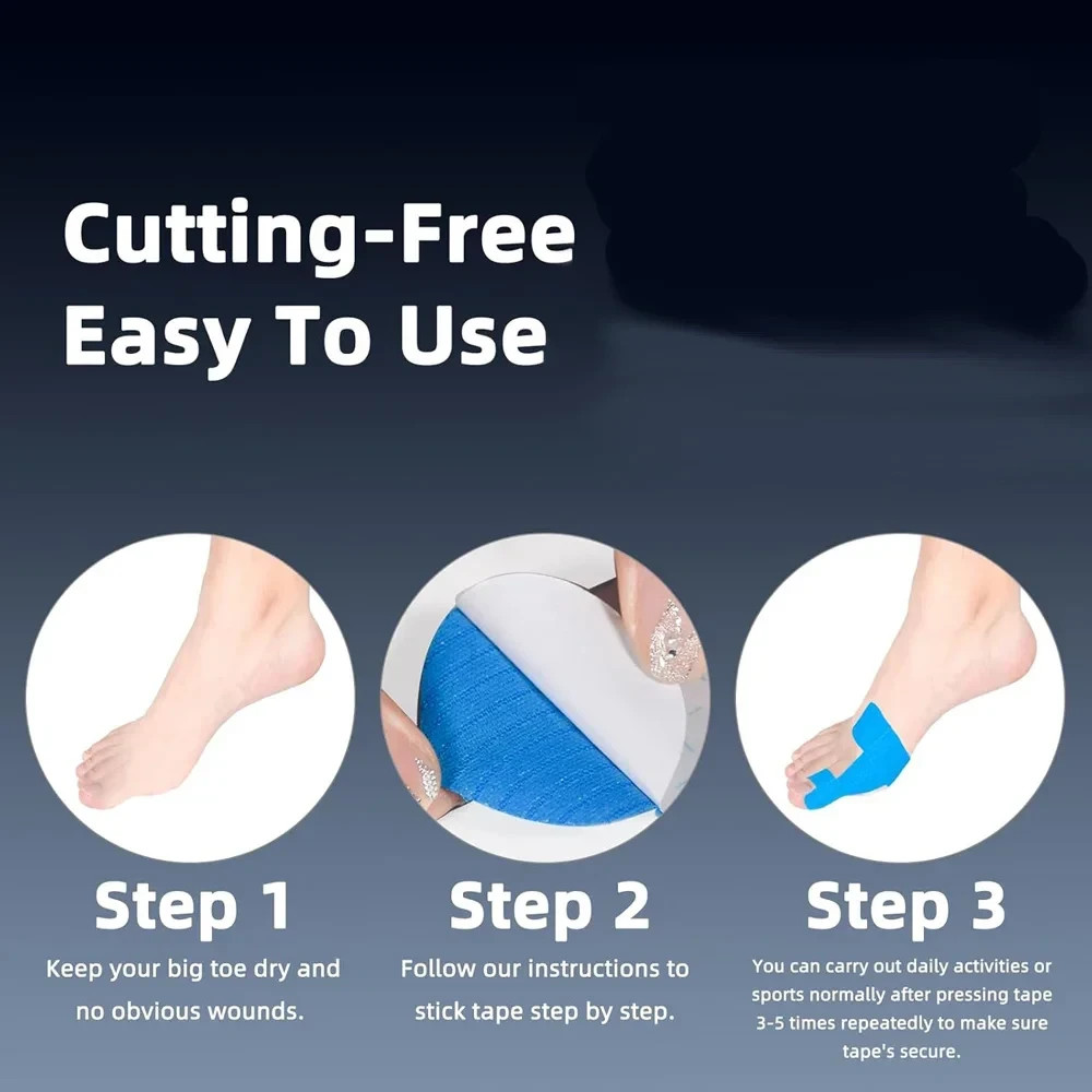 Precut Bunion Kinesiology Tape 40Pcs Big Toe Support Breathable Latex‑Free Blue