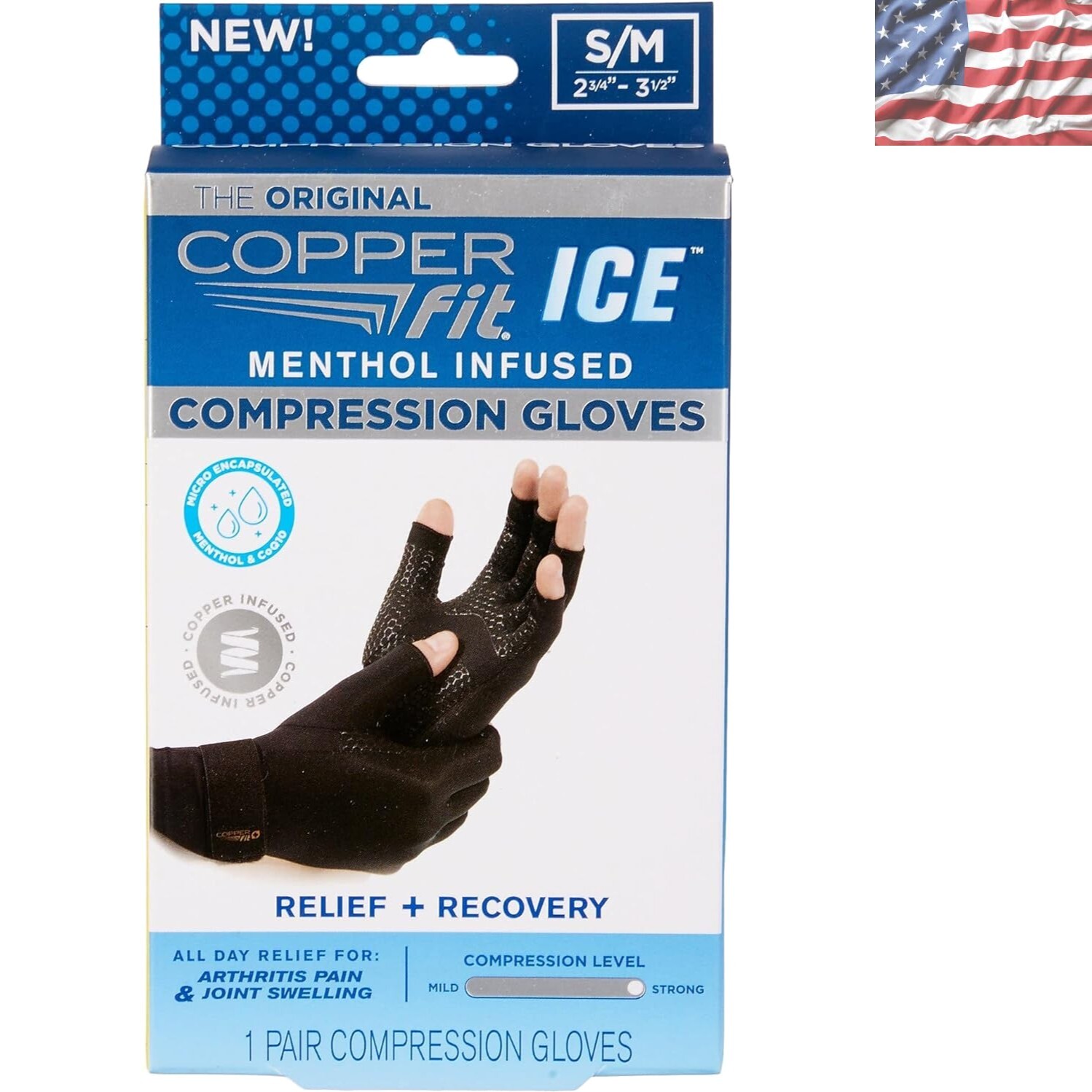 ICE Copper-Infused Compression Gloves with Menthol for Recovery – Black S/M