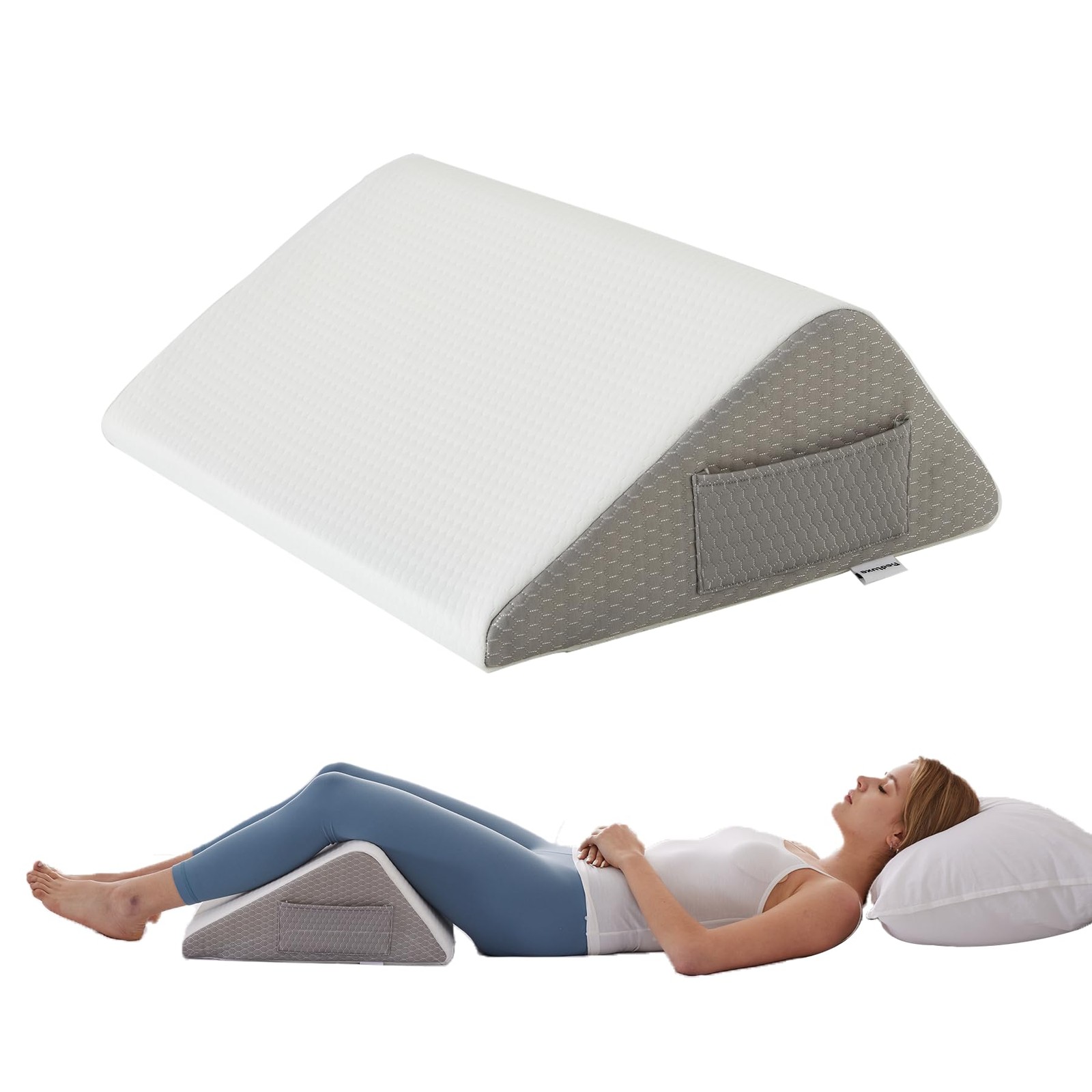 Bedluxe Knee Pillow for Back Sleeping, Leg 23.6*18.9*7.9 Inch, White/Grey