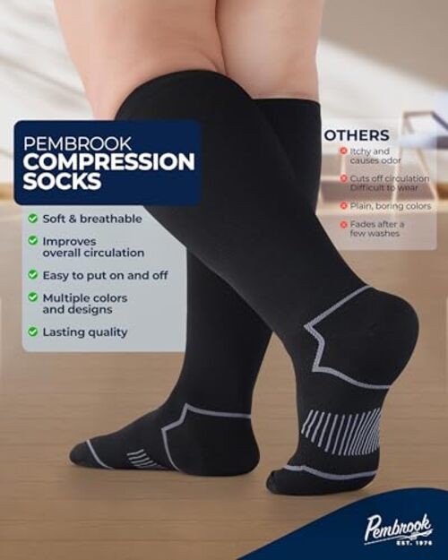 Plus Size Compression Socks Wide Calf – 3 Pairs, 20-30mmHg Extra Wide Calf
