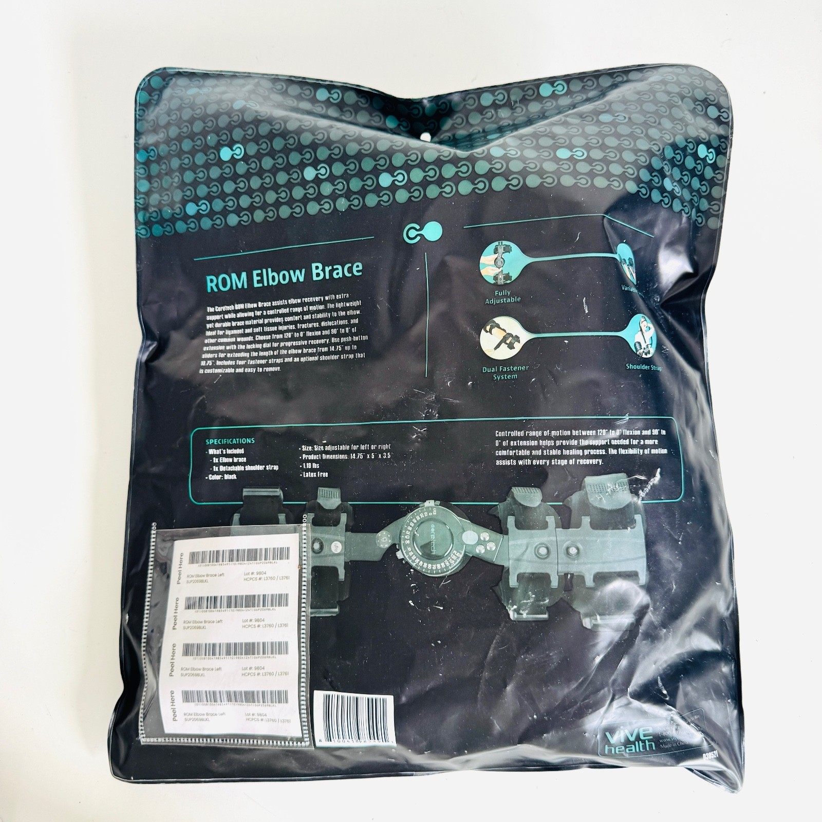 ROM LEFT Arm Elbow Brace CoreTech Adjustable Hinged Support Splint SUP2069BLKR