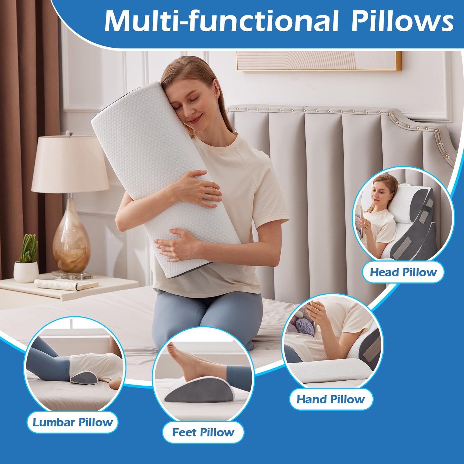 6PCS Wedge Pillow Set for After Surgery, Orthopedic Bed Wedge Pillow for Headbo